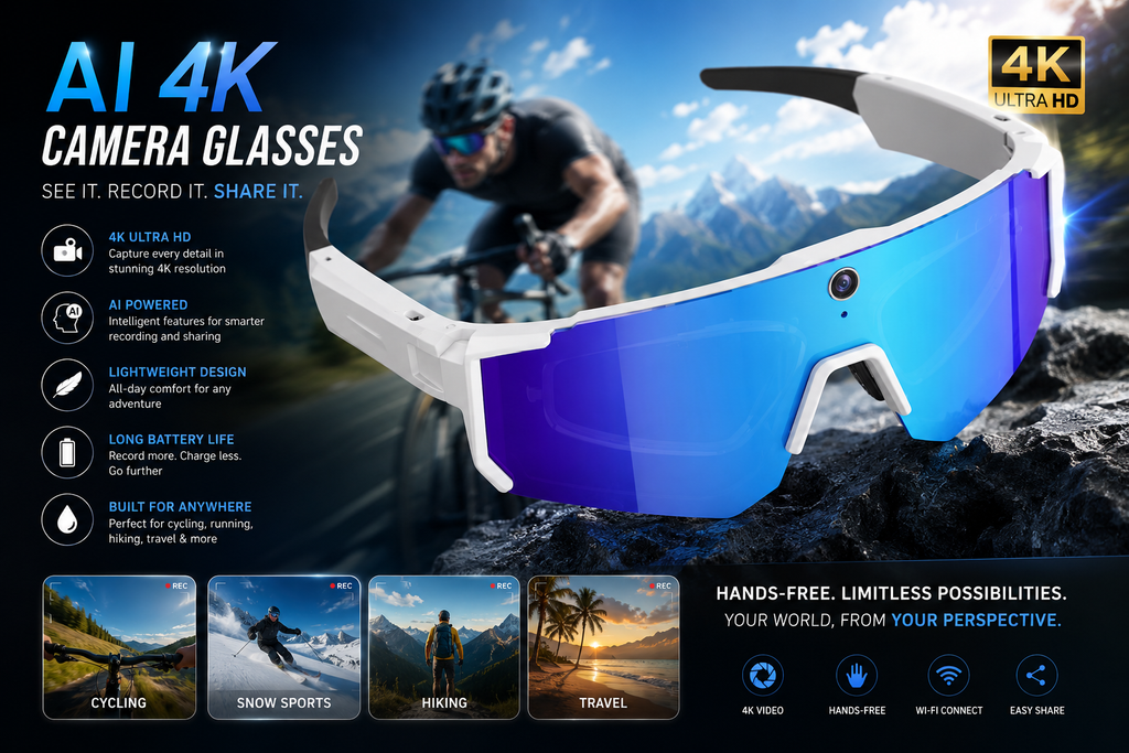 8MP Camera Smart Eyewear, AI Translation Bluetooth Glasses, Music & Audio Recording Sunglasses